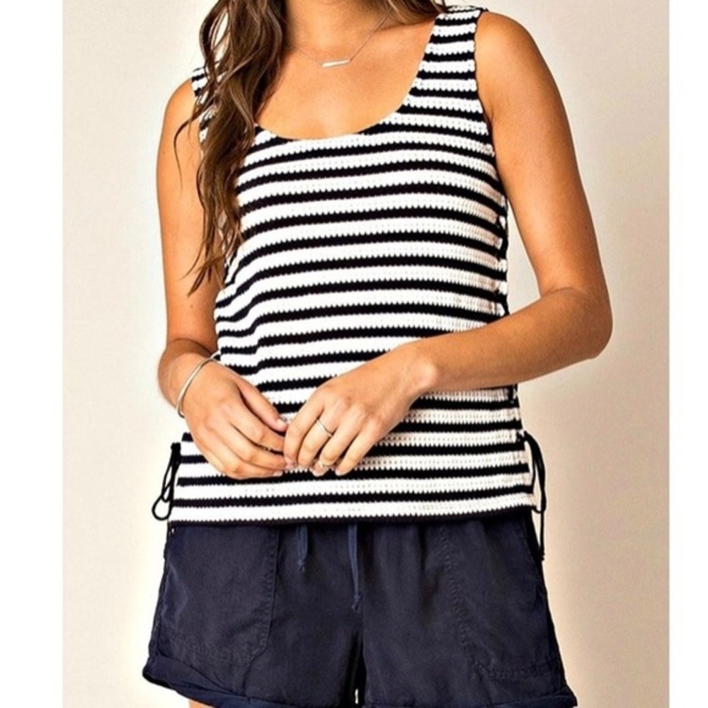 Laceup Cutout Tank Top Lace Up Sides Knit Striped - Picture 4 of 12